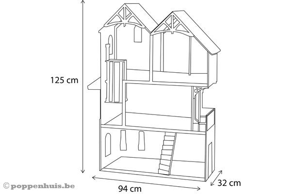De afmetingen van poppenhuis Bella.