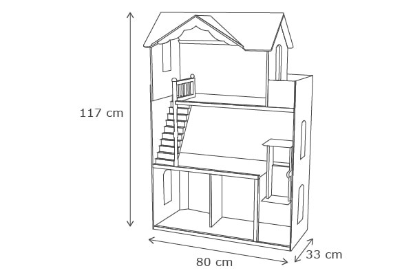 Afmetingen van poppenhuis Amelia.