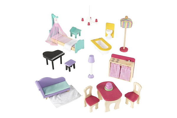 Inclusief 17 vrolijk gekleurde meubeltjes.