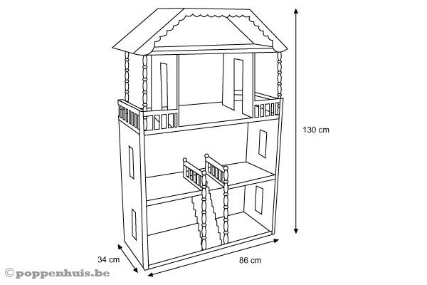 Afmetingen van poppenhuis Savannah.