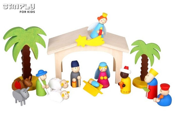 Prachtige kerststal met Bijbelse figuren.